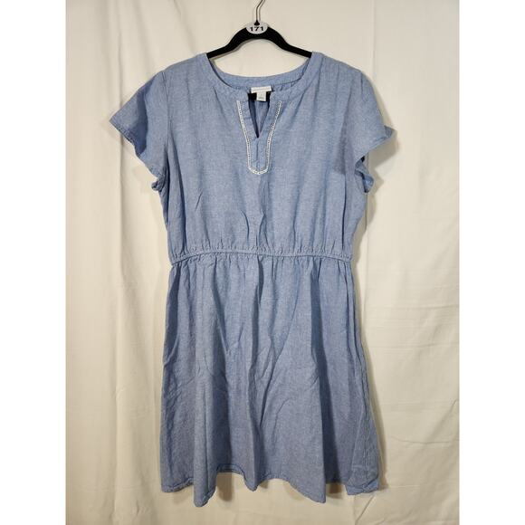 Liz Claiborne $65 Large Linen Rayon Blend Light Blue Greek Embroidered Dress - Picture 1 of 8